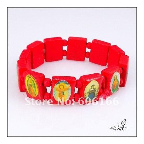120pcs Catholic Wooden Religious Bracelet Red Wood Holy Icon Jesus Bracelets Rosary Bracelet Religious Jewelry