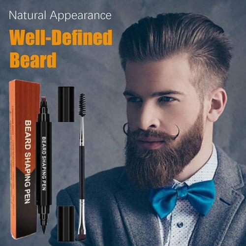 2 In 1 Four-Pronged Tip Waterproof And Sweat-Proof Beard Pencil Filler Mens Beard Pen Beard Filling Pen With Brush Kit