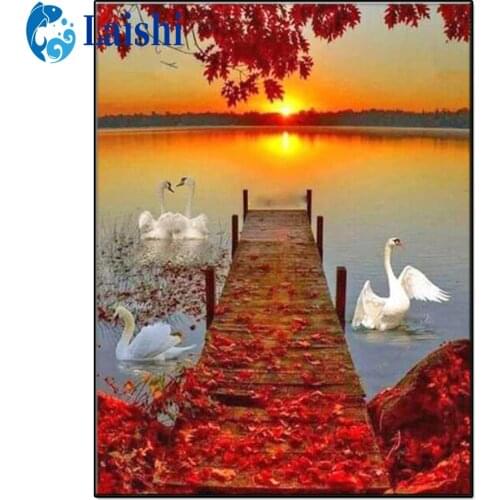Diamond Painting Sunset, swan lake animal 5d DIY Embroidery Cross Stitch Art Craft Full Square/Round Rhinestone Home decor