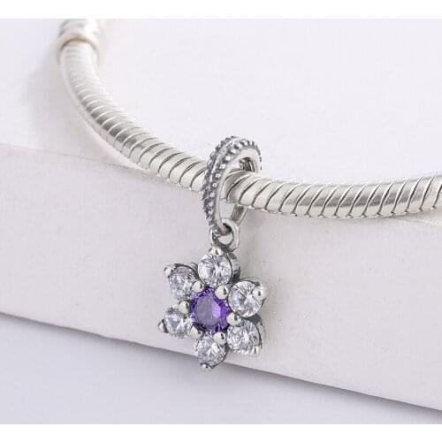 925 Sterling Silver Purple Zircon Six Transparent Zircon Flower Series Snowflake Style Beaded Charm Bracelet DIY Fashion Jewelry
