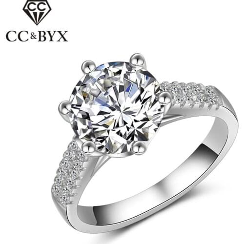 CC Rings For Women S925 Silver 2ct Wedding Ring Big Round Cubic Zirconia Stone Luxury Jewelry Fashion Bridal Bijoux Femme CC1470