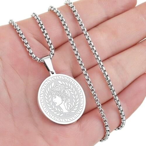 Cxwind Stainless Steel Athena the Goddess of wisdom Pendant Choker Necklaces For Women Girl Charm Amulet Pendant Jewelry Gift
