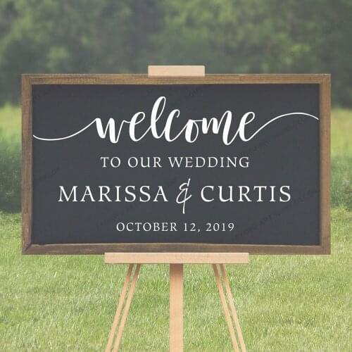 Welcome to our Wedding Wall Decal Wedding Sign Welcome QuotesDecorVinylStickersfor Chalkboard Mirror Custom Name DateStickerHL61