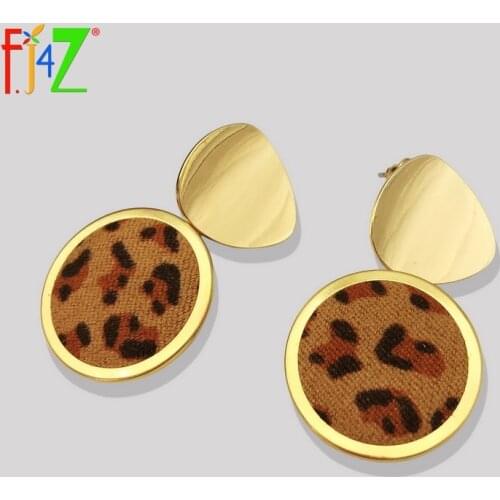 F.J4Z New Design Leopard Fabric Circle Earrings Woman Club Show Geo Charm Earring Brincos Bijoux pendientes