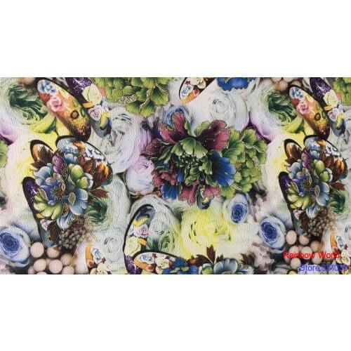 Factory wholesale flower pattern printed Faux PU Leather fabric for DIY sewing sofa table shoes bags bed material(1 yard)