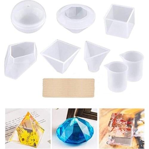 Aouke 18 Piece gel Drop Silica Gel Mold Size Measuring Cup Stirring Wood Rod DIY Trigon Square Irregular Modeling Silicone Mold