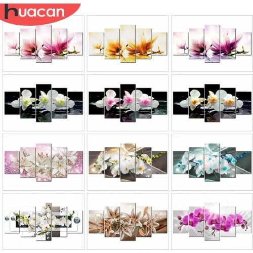 HUACAN 5pcs/set Diamond Painting Flowers Needlework Full Square Diamond Embroidery Multi-picture DIY Gift