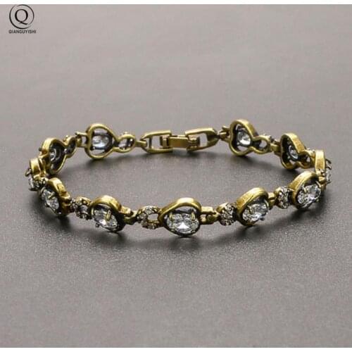 Classic Retro Copper Crystal Heart Bracelet For Women Brass Fashion Simple Metal Love Valentines Day Gift Jewelry wholesale