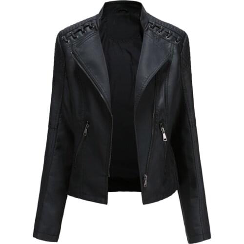 Quanss 2021 Spring Autumn Black Pu Leather Jacket Womens New Fashion Moto Biker Short Coats Female Luxury Casual Outerwear
