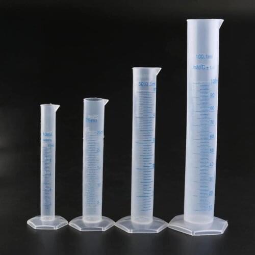 4pcs 10ml / 25ml / 50ml / 100ml Measuring Plastic Graduated Cylinder Laboratory Bottle Lab Test Measuring Container Cups