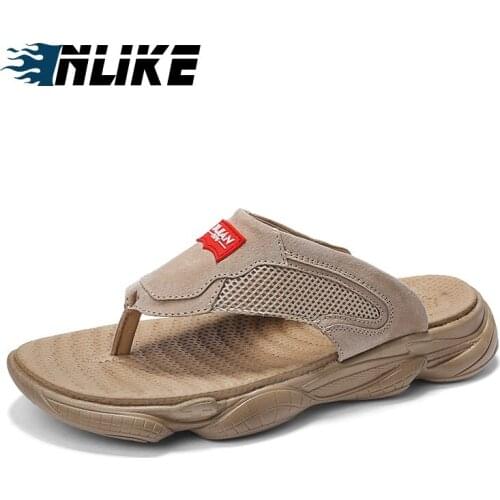 Mens Slippers Outdoor Beach Fashion Outside Shoes Flip Flops Men Slides Split Leather