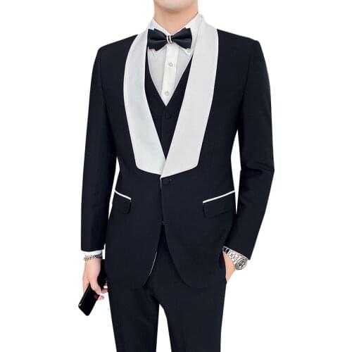 Men Skinny 3 Pieces Set Formal Slim Fit Tuxedo Prom Suit / Male Groom Wedding Blazers High Quality Dress Jacket Coat Pants Vest