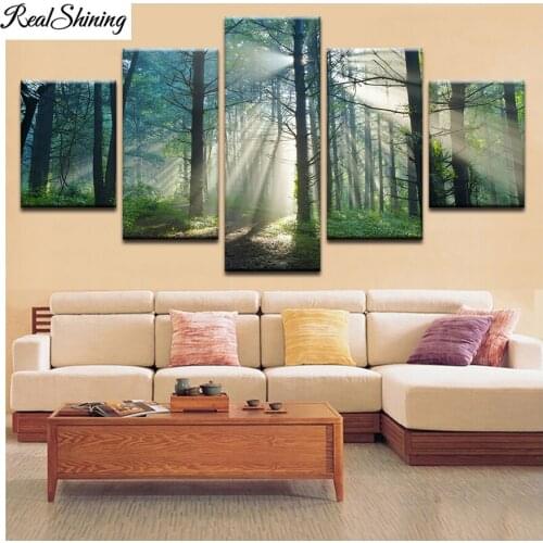 5pcs Full Diamond Painting cross stitch For Room Home Decoration Sunshine Forest Natural Landscape diamond embroidery FS7185