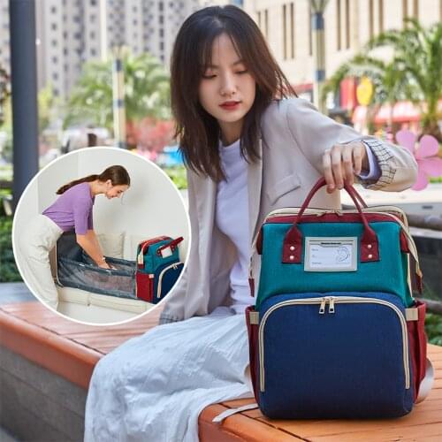 Newest Best USB Foldable Diaper Bag Bed Waterproof Oxford cloth Backpack Portable Baby Bed Mommy Bag Foldable Infant Sleep Nest