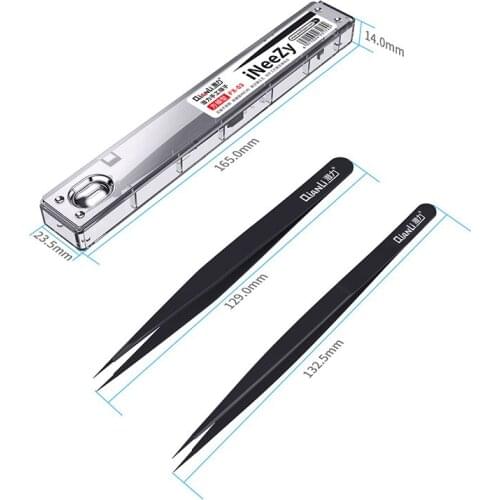 Qianli 0.1mm Black Tweezers Hand Polished Non Magnetic Stainless Steel Phone Repair Tools for BGA Motherboard Micro Forceps