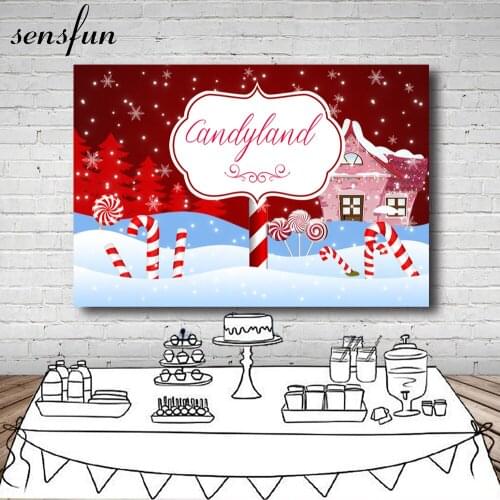 Candyland Party Backdrops For Photo Studio Girls Winter Birthday Photography Backgrounds Red White Snow Banner Custom Photocall