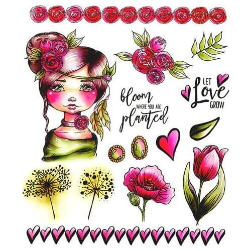Flowers Girl and Love Transparent Clear Silicone Stamp/Seal for DIY scrapbooking/photo album Decorative clear stamp ST0308