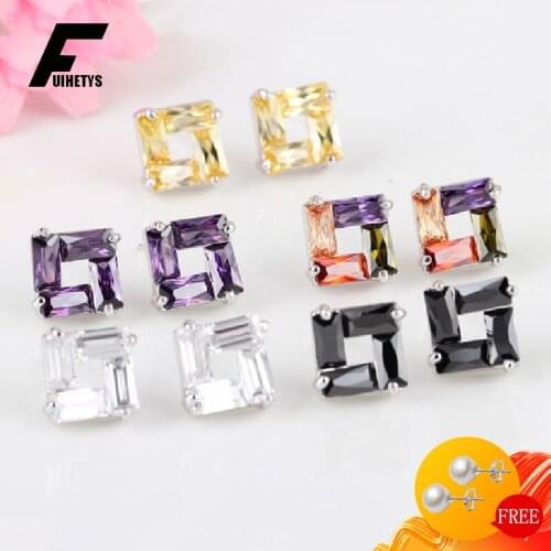 Geometric Earrings with Zircon Gemstone 925 Silver Jewelry Stud Earrings for Women Wedding Engagement Bridal Party Accessories