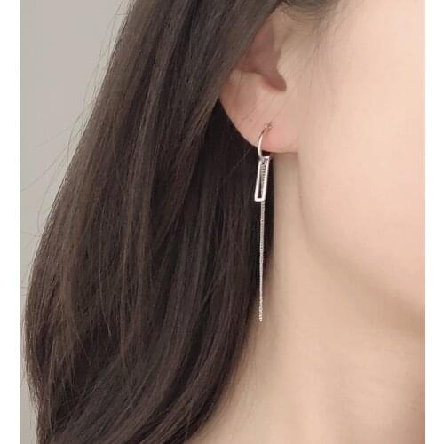 925 sterling silver earring fashion rectangular ear ring Asymmetrical chain long tassel earring sweet trend female ear jewelry