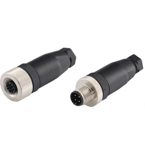 DIY Screw Threaded Panel M12 4 Pin Power Connector Waterproof Adapter Straight/Right Angle Curved Type Male Female Plug Socket