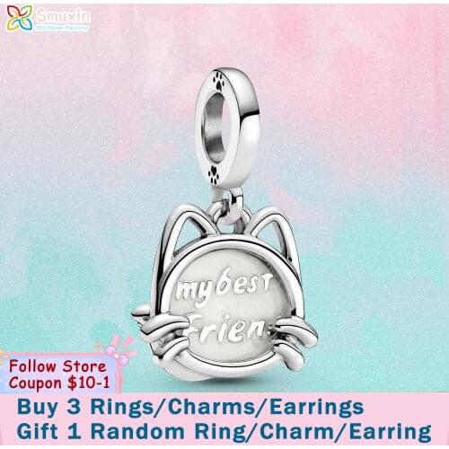 Smuxin 925 Sterling Silver Charm My Pet Cat Dangle Charm fit Original Pandora Bracelets Women Jewelry Making Girl DIY Jewelry