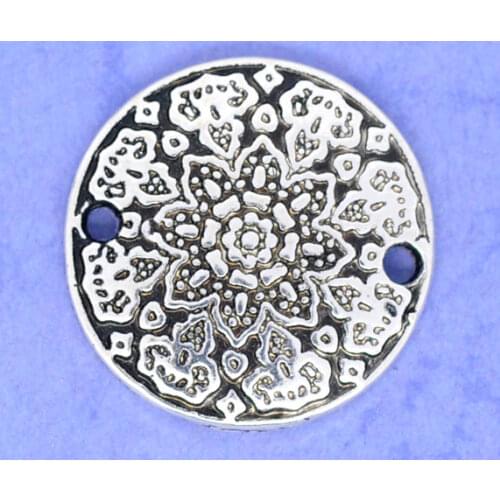 DoreenBeads Zinc metal alloy Connectors Findings Round Silver Color Flower Pattern 19mm( 6/8") Dia, 3 PCs