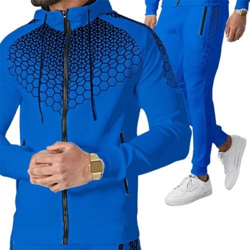 3D Print Elastic Waist Tracksuit Set Two Piece Zipper Hoodie Jogging Pants Set for Fitness