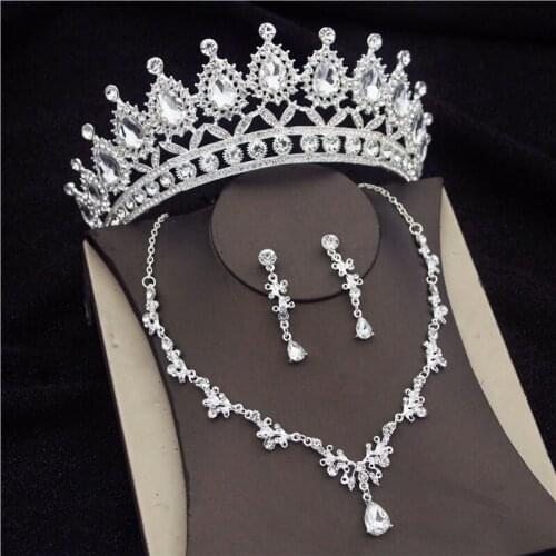 Wedding Jewelry Sets for Women Bridal Tiaras Crown Necklaces Earrings Set Gorgeous Crystal Bride Necklace Sets