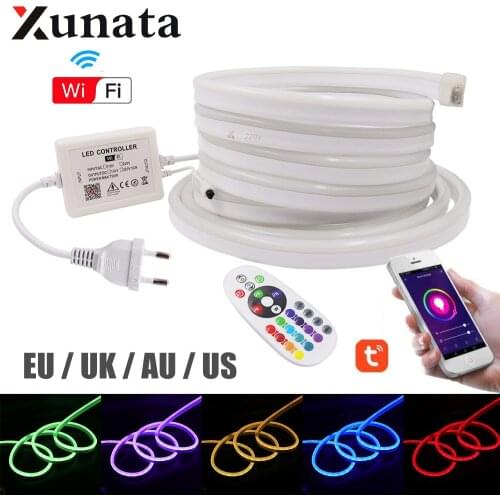 WIFI Control RGB Neon Strip 220V 110V Waterproof IP67 Outdoor Lighting Flexible Tape LED Neon Rope Light Lamp EU UK AU US