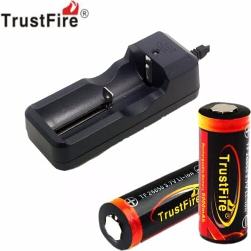 2PCS TrustFire Genuine 26650 Protected 5000mAh 3.7V Li-ion Rechargeable Battery + Wired Universal Battery EU Charger