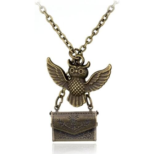 Movie Elements HP School Magic Necklace Vintage Bird Owl Necklace Pendant Letter Owl Necklace for Woman Men Jewelry Gift Party
