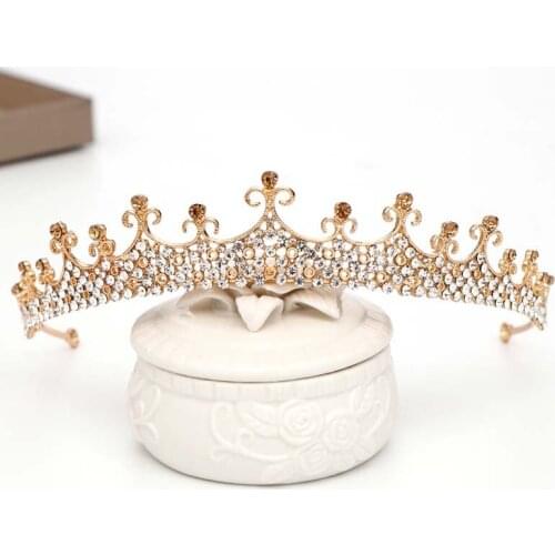 FORSEVEN Flower Gold/Silver Color Crystal Tiaras Crowns Headbands Princess Diadem for Noiva Bride Women Wedding Hair Jewelry