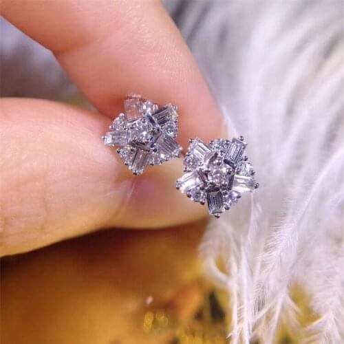 Fashion Female Pendientes Silver Color Flower Snowflake Zircon Earrings for Women Prevent Allergy Jewelry Christmas Gift