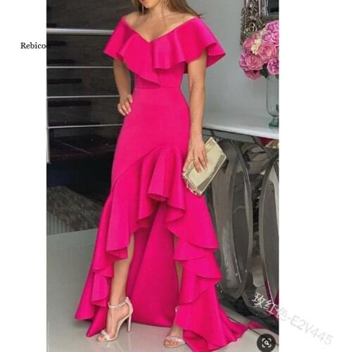 5Xl Plus Size Elegant Party Women Dresses Sexy V-Neck Irregular Solid Color Maxi Dress Hem Ruffle Ladies Floor-Length