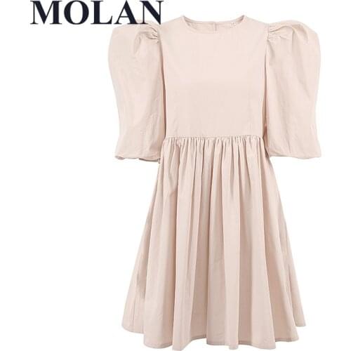 Elegant Female Long Dress Vintage Puff Sleeve O Neck High Street Fashion 2021 Summer New Woman Chic Vintage Mujer Vestido