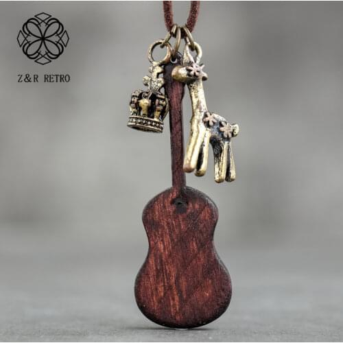 Vintage Wooden Guitar Women Long Chains Necklaces & Pendants Jewelry Female Neck Suspension Decoration Accessories Gifts 2021