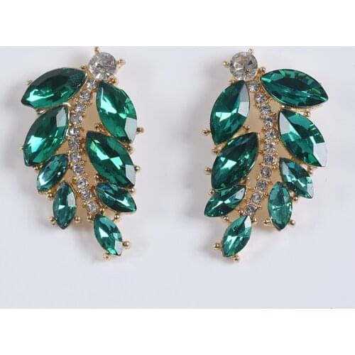 2019 Rhinestone Green Glass Drop Earrings Women Fashion Handmade Leaf Wedding Earrings Wedding Party Jewelry