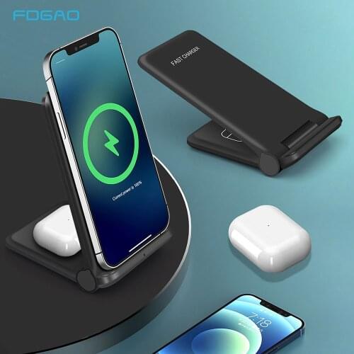 FDGAO 25W Wireless Charger Stand 2 in 1 Foldable Qi 20W Fast Charging Station For iPhone 12 11 XS XR X 8 Airpods Pro Samsung S21