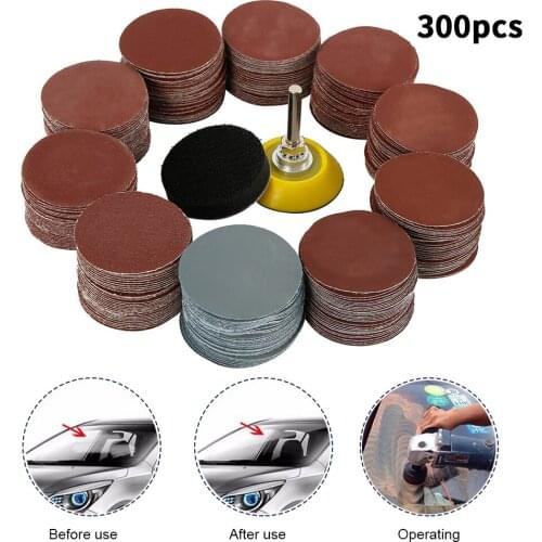 300pcs 2Inch Sanding Discs Pad Kit Grit 80-3000 Sanding Paper with 1pc 1/4 Inch Shank Backing Pad 1pc Soft Foam Buffering Pad