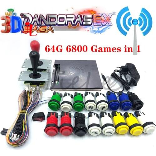 3D Pandora Saga EX Box 6800 in 1 Wifi DIY Kit 2 Playes Arcade Game Cabinet 8 Way Joystick Switch Type Push Button With Tutorial
