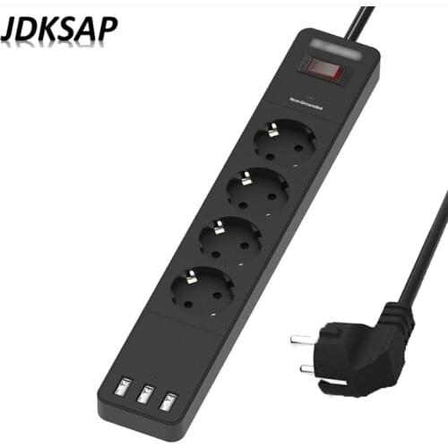 3USB Power Board Electronic Socket Home Office Surge Protector 2 Round Pin European Plug Smart Socket Wall-Mounted Power Socket