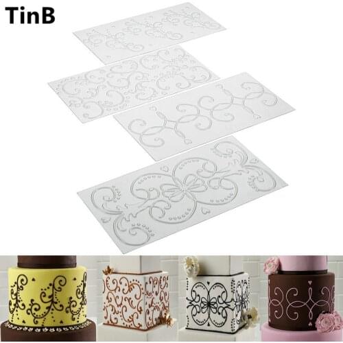 4PCS Floral Texture Sheet Set Sugar Craft Decoration Texture Mat For Cookie Cupcake Fondant Cake Mold Baking Tools For Cakes