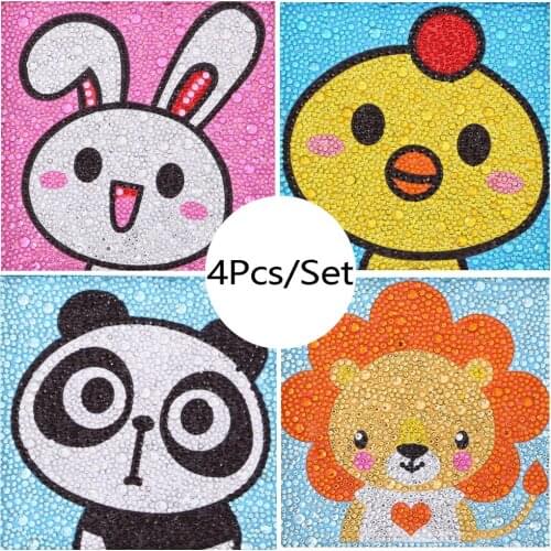 4Pcs Rabbbit Panda Lion DIY Full Diamond Cartoon Painting Children Special Diamond Shape Rhinestone Embroidery Painting for Kids