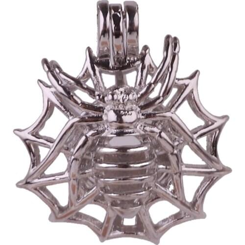 5pcs Dull Silver copper big spider animals can be opened Beads Pearl Cage Pendant Locket Fairytale Party Essential Oil Diffuser