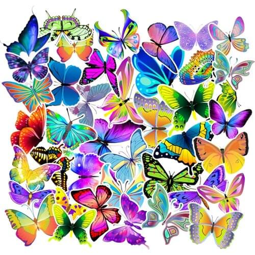 50pcs Pack Symphony Butterfly Stickers for Laptop Skateboard Guitar Colorful Stickers DIY Fridge Car Bottle Decals Kids Toy