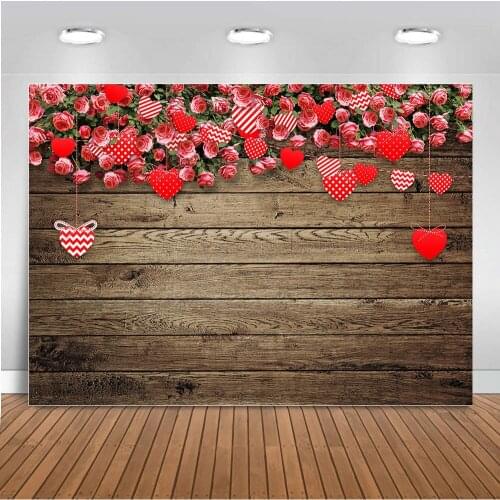 Dark Brown Wood Board Backdrop Red Rose Flower Valentines Day Backdrop Photography Background for Photo Studio