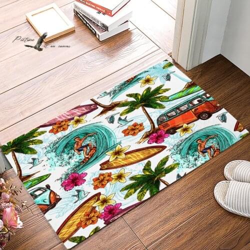 Picture It On Canva Cartoon Beach Surf Doormats For Entrance Way Bathroom Accessories Set Dirt Debris Mud Trapper Boot Shoes