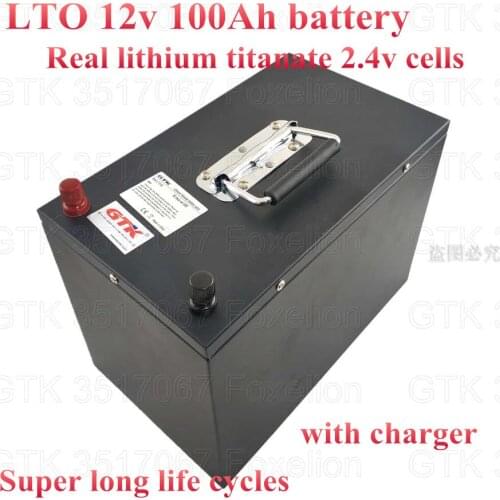 GTK LTO 12V 100AH lithium titanate Battery Pack for RV Solar wind energy UPS Electrical cropper quads CCTV power + 10A charger