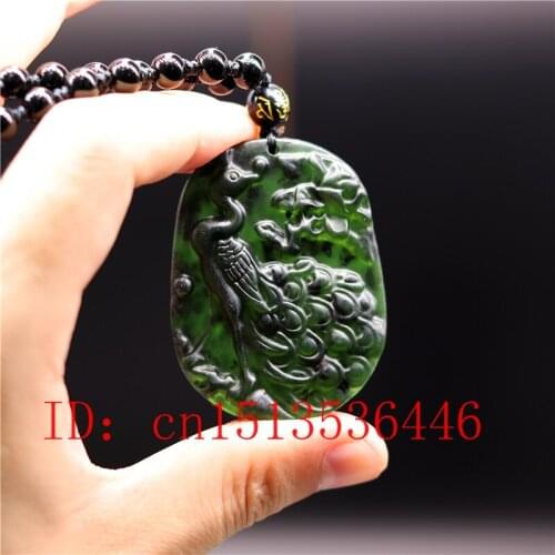 Chinese Black Green jade Peacock Jade Pendant Natural Obsidian Necklace Charm Jewellery Fashion Amulet Gift Men Women
