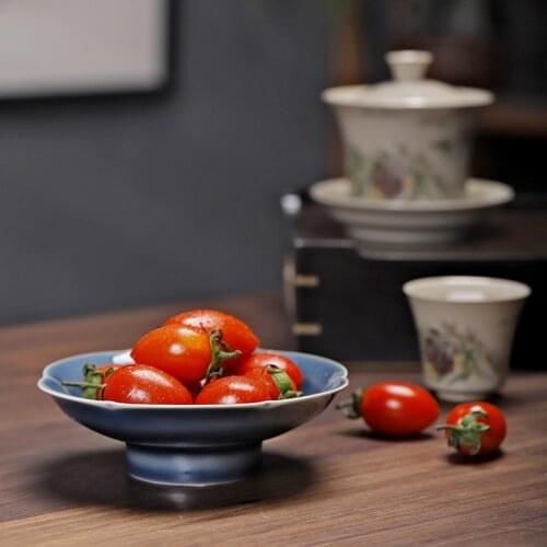 Chinese Zen Ceramic Goblet Retro Afternoon Tea Cake Tray Dessert Snack Dried Fruit Fruit Plate Creative Fruit Nut Dish Tea Tray